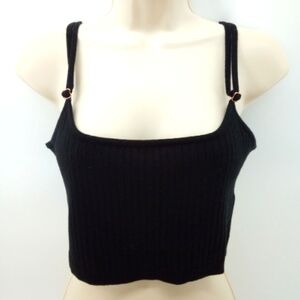 Free People Intimately Black Ribbed Crop Top M Adjustable Straps